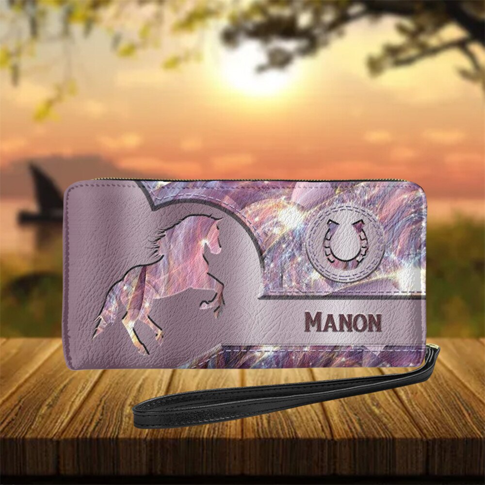 Personalized name-Long Wallet Ladies Brown Vintage  Black Horse - myfunfarm