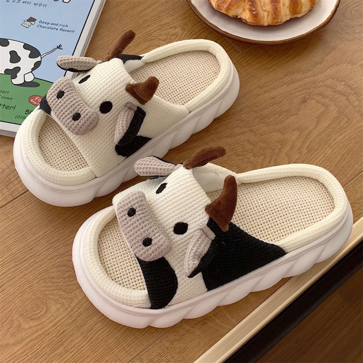 Slippers Four Seasons Indoor Home  Cute Cartoon Cow design - myfunfarm