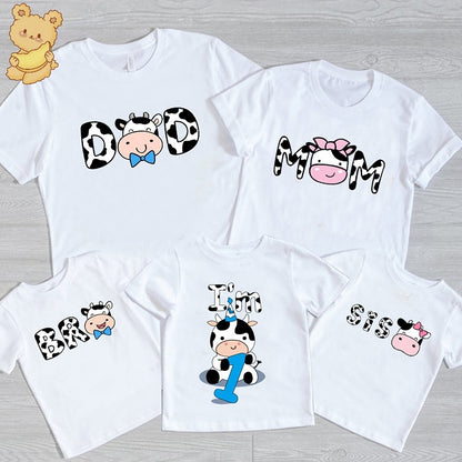 Baby Cow Birthday Party T Shirt Family Outfit Matching Clothes Holiday Look Father Mother Kids Shits 1 Year First Birthday Shirt - myfunfarm