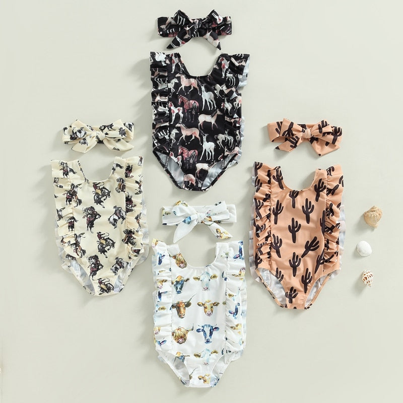 Summer Toddler Newborn Baby Girls Swimsuits Cactus/Cattle/Horse - myfunfarm