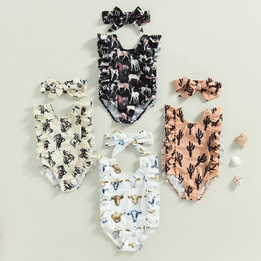 Summer Toddler Newborn Baby Girls Swimsuits Cactus/Cattle/Horse - myfunfarm