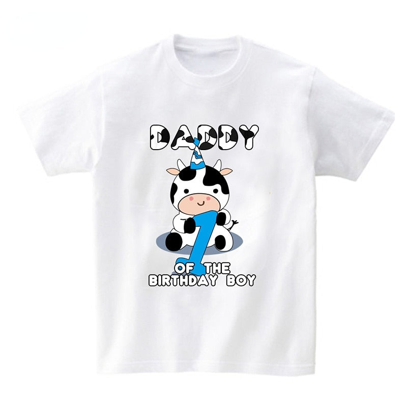 Baby Cow Birthday Party T Shirt Family Outfit Matching Clothes Holiday Look Father Mother Kids Shits 1 Year First Birthday Shirt - myfunfarm