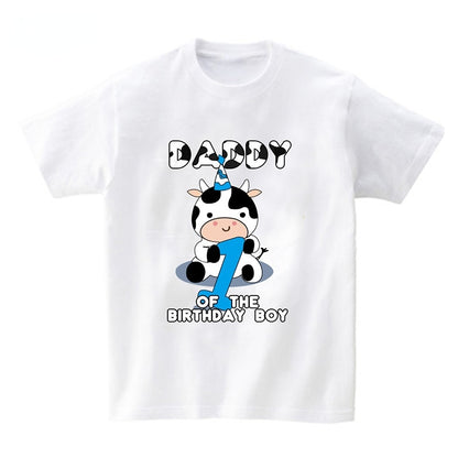 Baby Cow Birthday Party T Shirt Family Outfit Matching Clothes Holiday Look Father Mother Kids Shits 1 Year First Birthday Shirt - myfunfarm