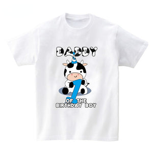 Baby Cow Birthday Party T Shirt Family Outfit Matching Clothes Holiday Look Father Mother Kids Shits 1 Year First Birthday Shirt