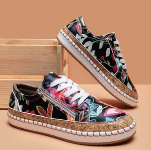 New Women Sneakers Floral Printed Lace Up