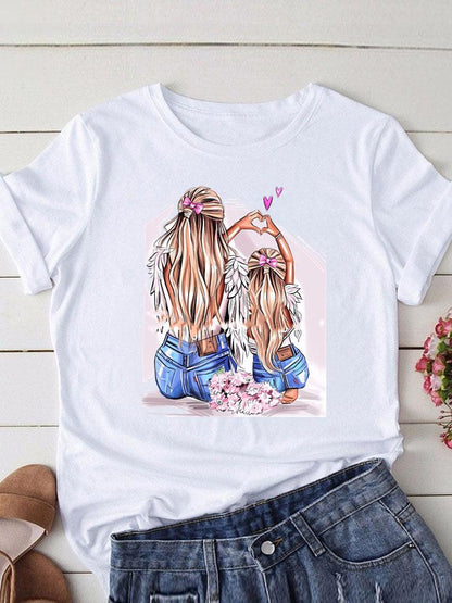 Lovely Mom and kids Print Summer Graphic T-Shirt - myfunfarm