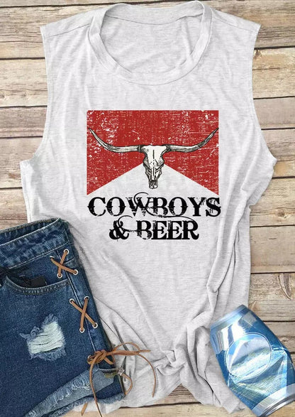 Cowboy & Beer - Vintage Women Tanks Tops Western - myfunfarm