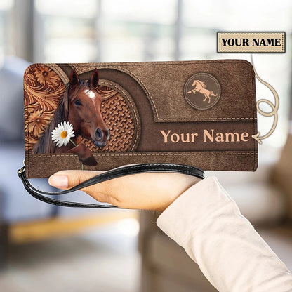 Personalized name-Long Wallet Ladies Brown Vintage  Black Horse - myfunfarm