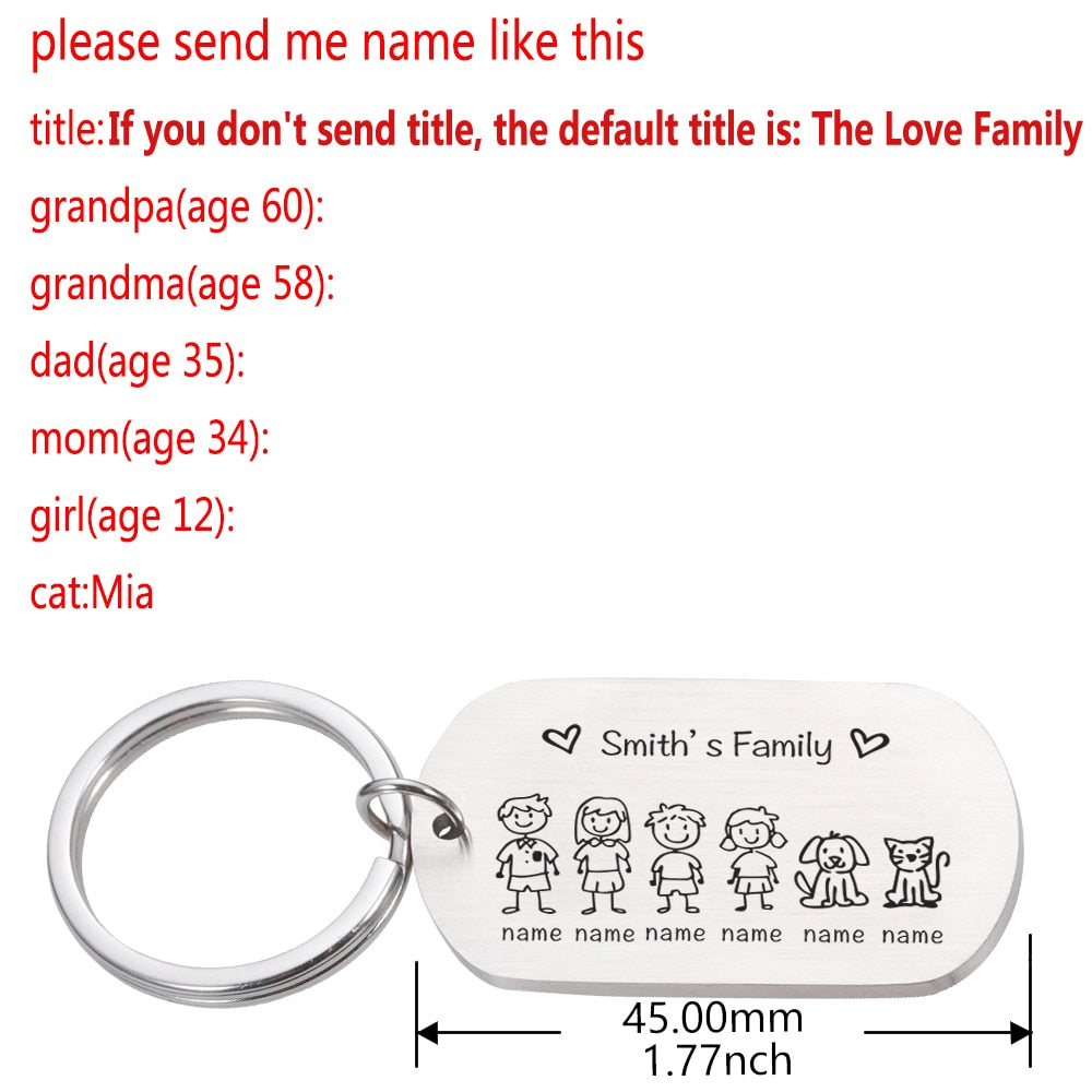 Personalized Keychain Custom Name Engraved Family Love Cute - myfunfarm