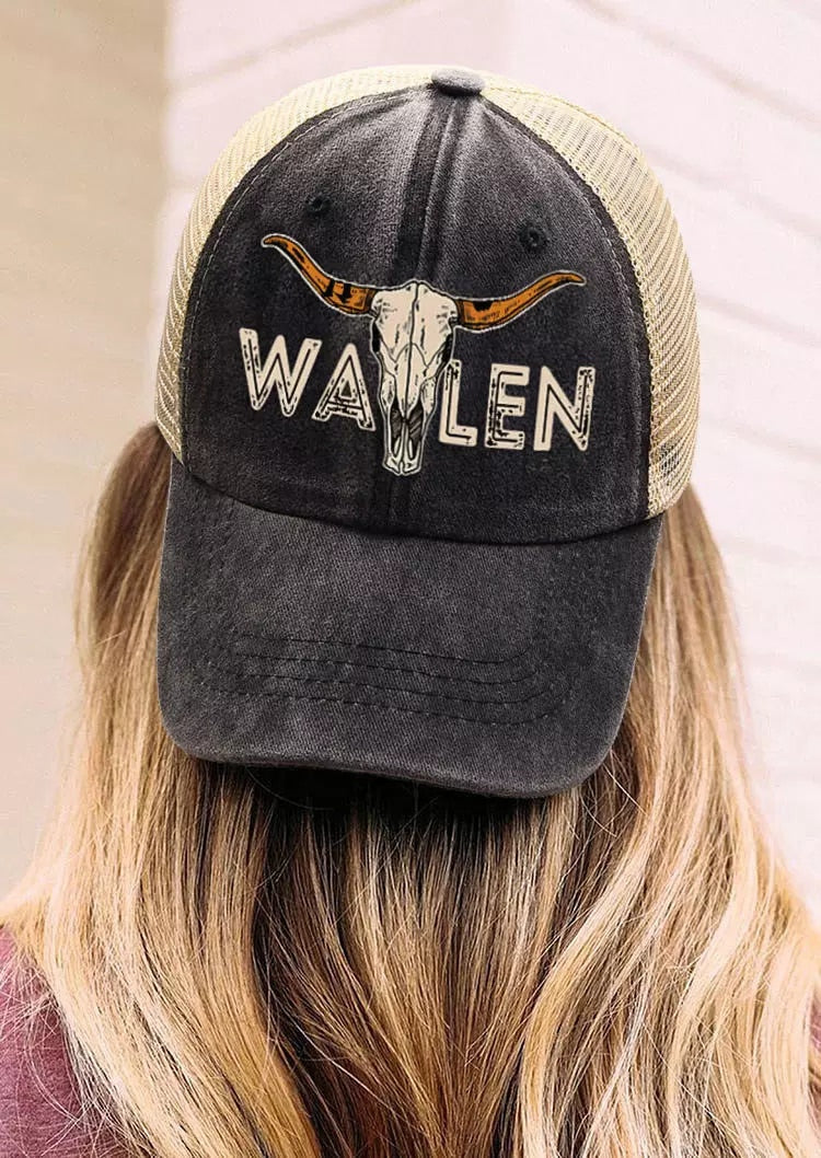 Baseball Cap Western Style Steer Skull Mesh Splicing