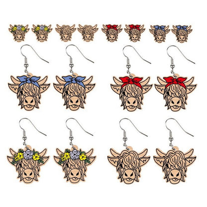Highland cattle Fluffy Face Wood Laser Cut Earring Charm