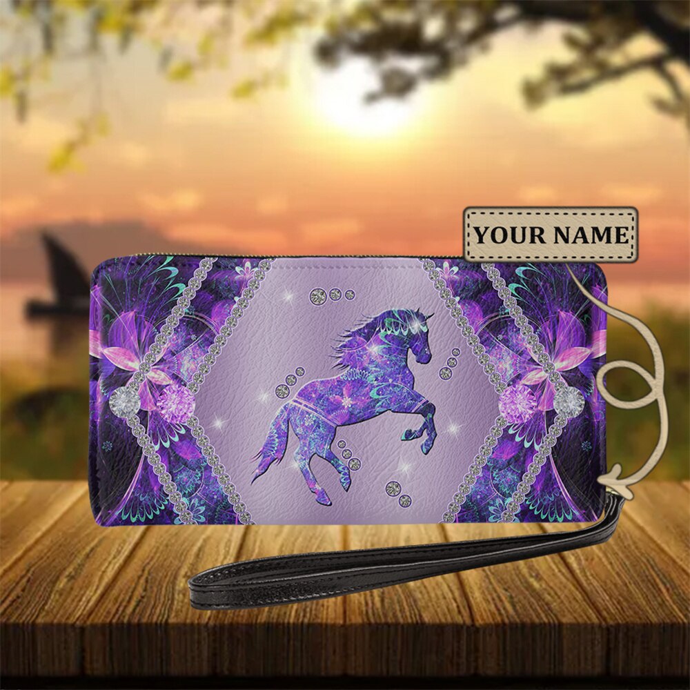 Personalized name-Long Wallet Ladies Brown Vintage  Black Horse - myfunfarm
