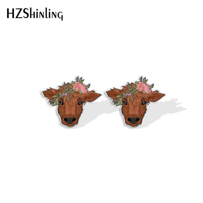 Cow Cute Acrylic Resin Earrings Epoxy Handmade Jewelry