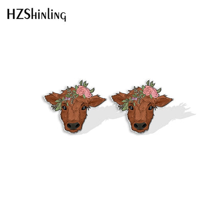 Cow Cute Acrylic Resin Earrings Epoxy Handmade Jewelry