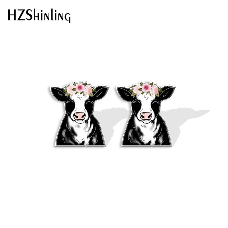 Cow Cute Acrylic Resin Earrings Epoxy Handmade Jewelry