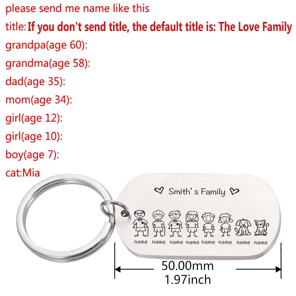 Personalized Keychain Custom Name Engraved Family Love Cute - myfunfarm