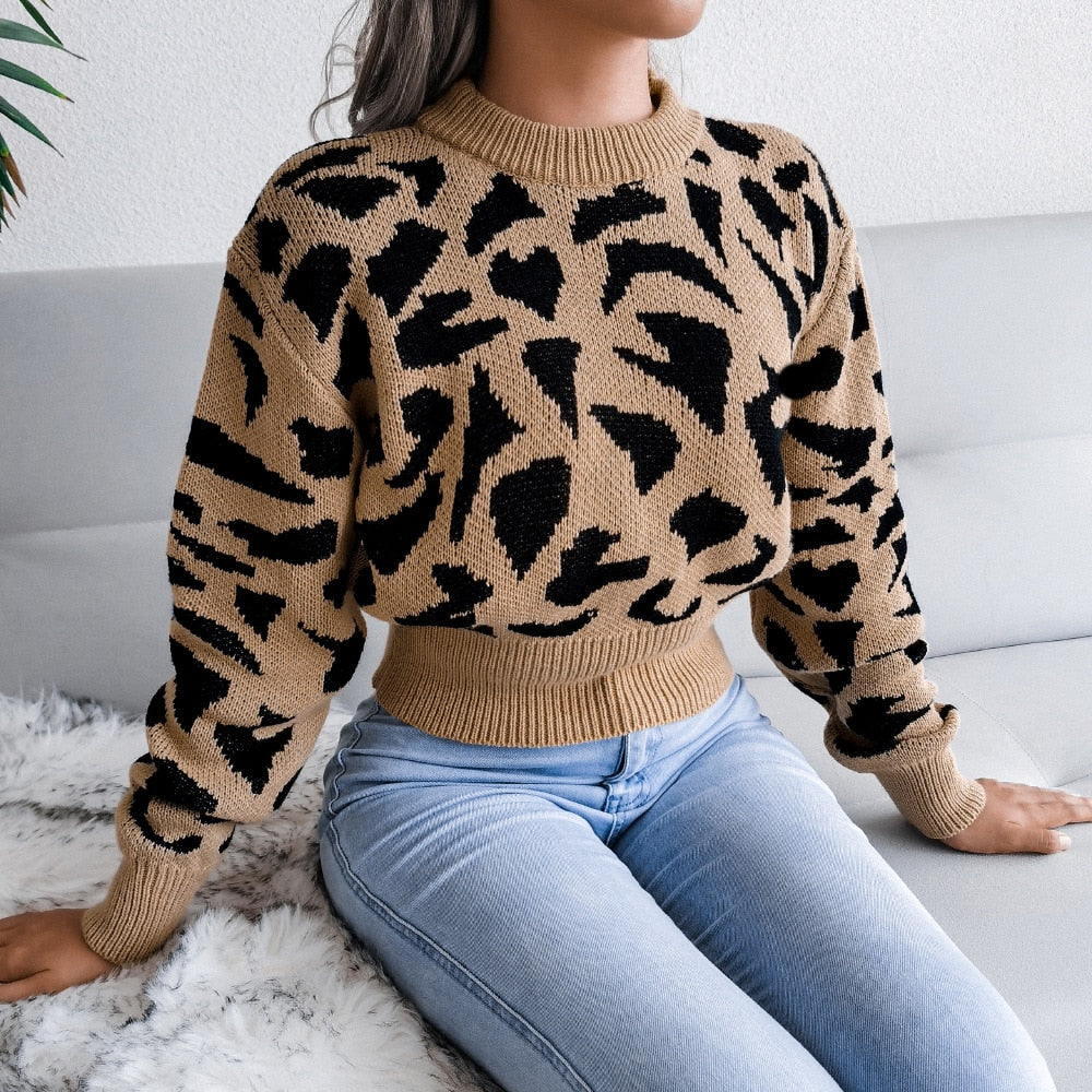 Knitted O neck sweater women pullover Autumn and winter Cow pattern - myfunfarm