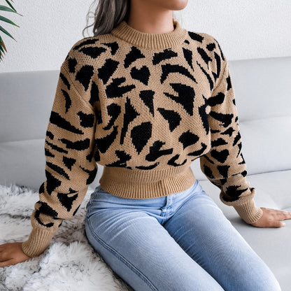Knitted O neck sweater women pullover Autumn and winter Cow pattern - myfunfarm