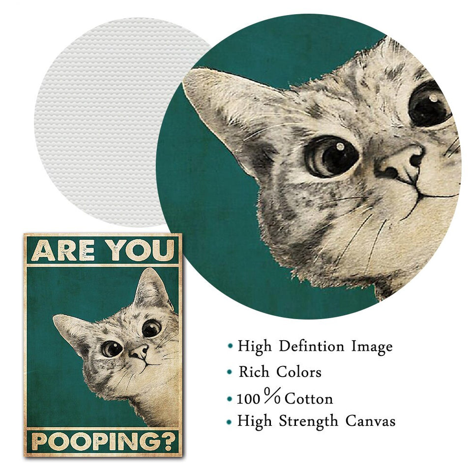 Are You Pooping Poster Funny Bathroom Sign Canvas Prints Cute Cat