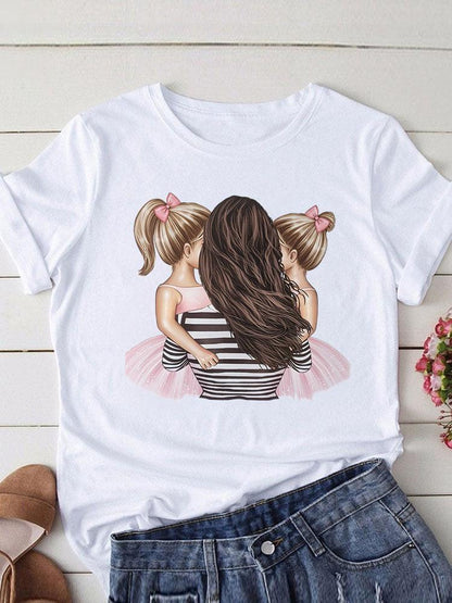 Lovely Mom and kids Print Summer Graphic T-Shirt - myfunfarm