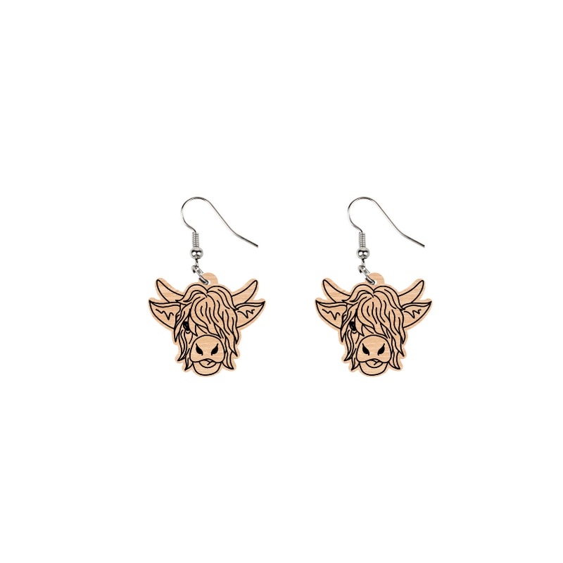 Highland cattle Fluffy Face Wood Laser Cut Earring Charm