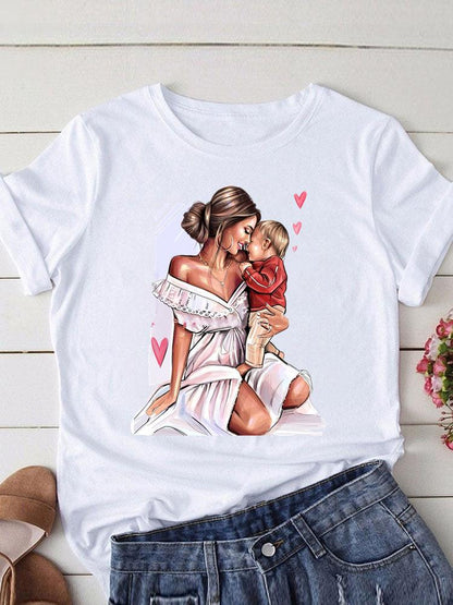Lovely Mom and kids Print Summer Graphic T-Shirt - myfunfarm