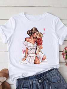 Lovely Mom and kids Print Summer Graphic T-Shirt