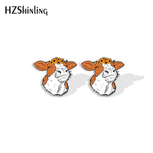 Cow Cute Acrylic Resin Earrings Epoxy Handmade Jewelry