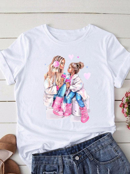 Lovely Mom and kids Print Summer Graphic T-Shirt - myfunfarm