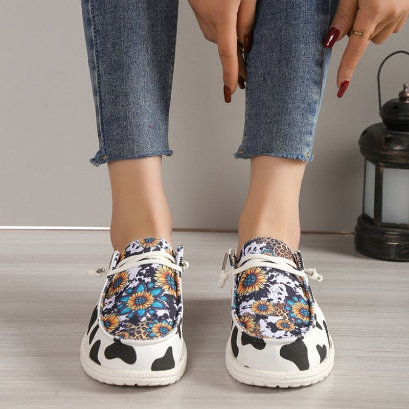 Sunflower Cow Pattern Canvas Shoes Comfortable