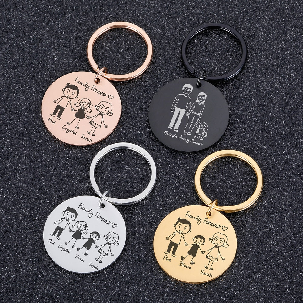 Personalized Keychain Custom Name Engraved Family Love Cute - myfunfarm