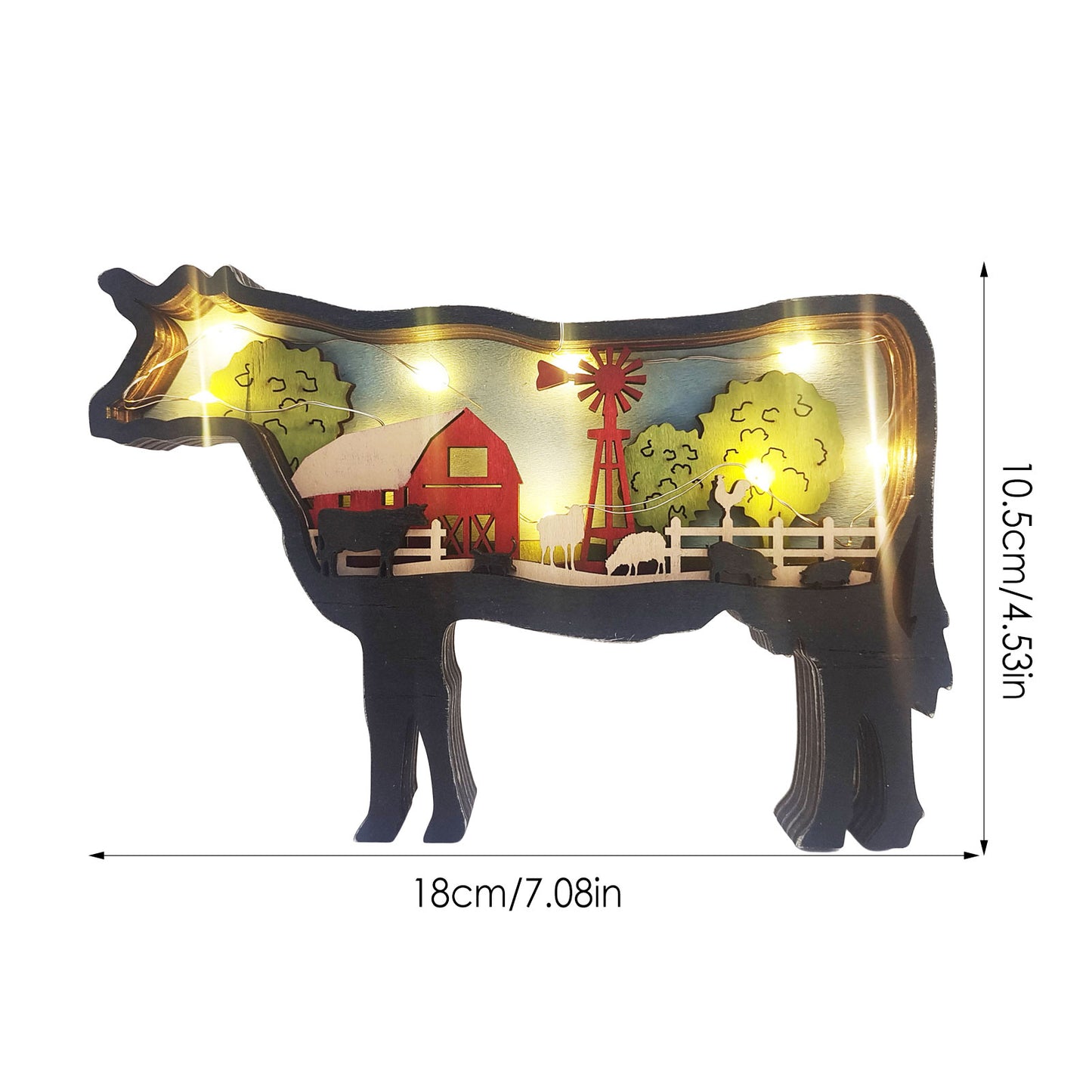 3D Wooden Pig cow Lamp Led  Decor Christmas Gifts - myfunfarm