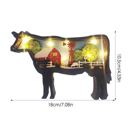 3D Wooden Pig cow Lamp Led  Decor Christmas Gifts - myfunfarm