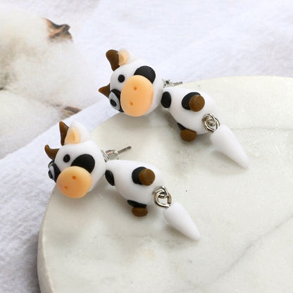 Polymer Clay Earrings Cute Cow Stud Earrings - myfunfarm