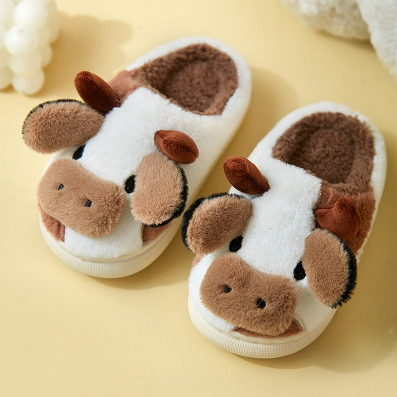 Cute Cow House Slippers Warm Fluffy for Winter - myfunfarm
