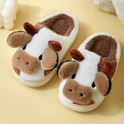 Cute Cow House Slippers Warm Fluffy for Winter - myfunfarm
