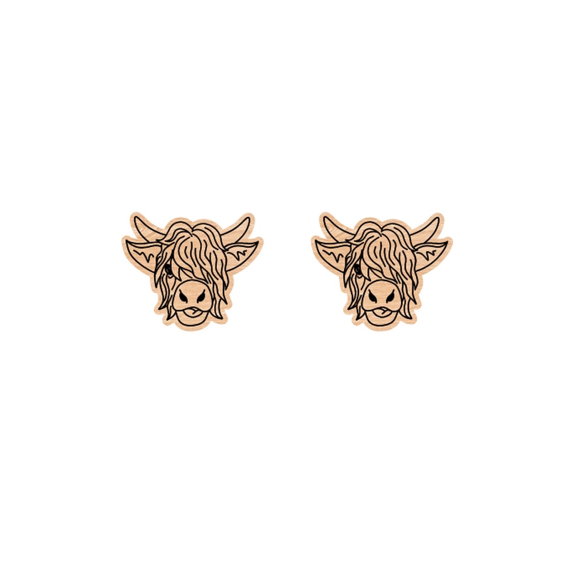 Highland cattle Fluffy Face Wood Laser Cut Earring Charm