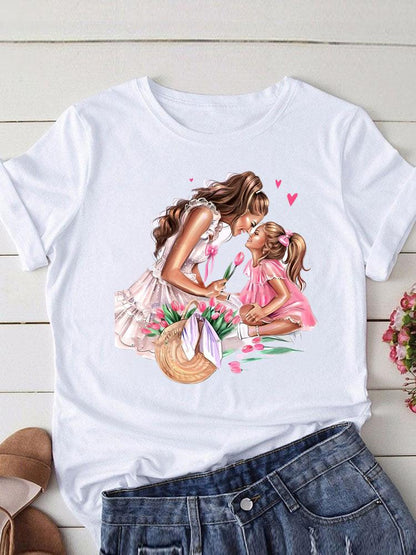 Lovely Mom and kids Print Summer Graphic T-Shirt - myfunfarm