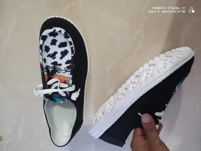 Cow Pattern Canvas Shoes Streetwear - myfunfarm