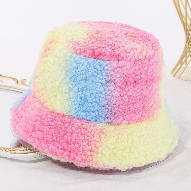 Cow pattern Bucket Hat Plush Panama Outdoor Keep Warm Autumn Winter