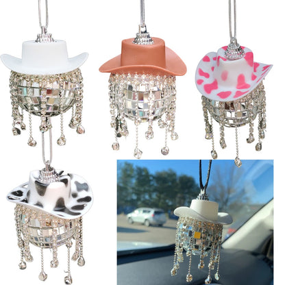 Rhinestone Cowgirl Disco Ball Party Hanging Car Rear View Mirror Accessory - myfunfarm