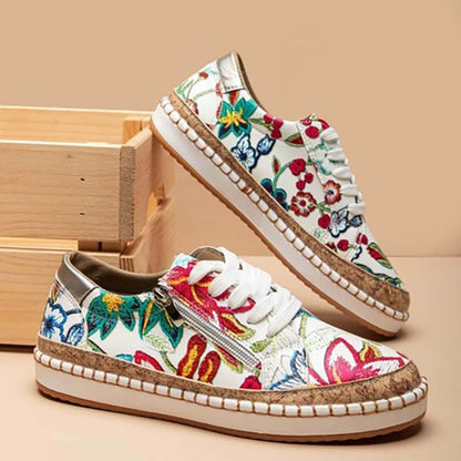 New Women Sneakers Floral Printed Lace Up