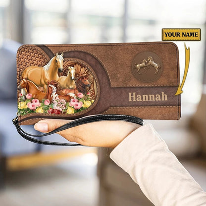 Personalized name-Long Wallet Ladies Brown Vintage  Black Horse - myfunfarm