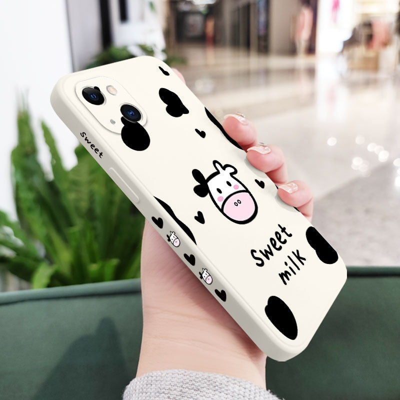 Cute Cow Phone Case For iPhone 14 13 12 11 Pro Max Mini X XR XS MAX SE2020 8 7 Plus 6 6S Plus Cover - myfunfarm
