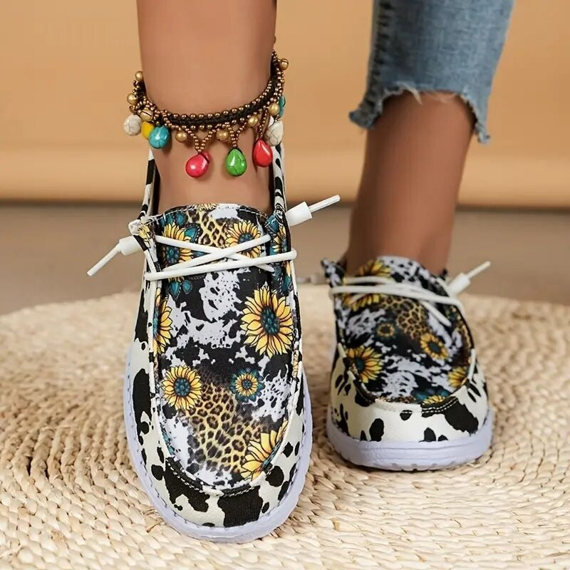 Sunflower Cow Pattern Canvas Shoes Comfortable