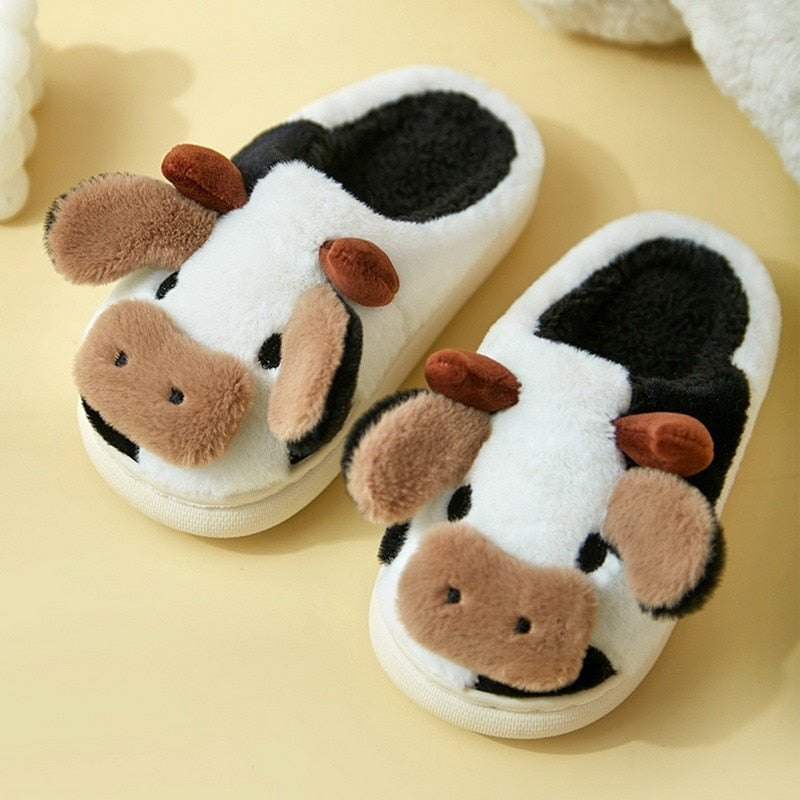 Cute Cow House Slippers Warm Fluffy for Winter - myfunfarm