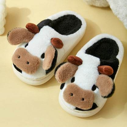 Cute Cow House Slippers Warm Fluffy for Winter - myfunfarm