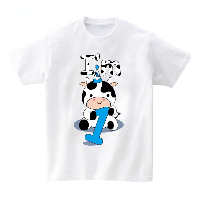 Baby Cow Birthday Party T Shirt Family Outfit Matching Clothes Holiday Look Father Mother Kids Shits 1 Year First Birthday Shirt - myfunfarm