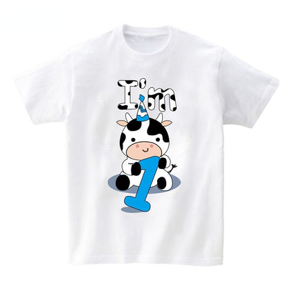 Baby Cow Birthday Party T Shirt Family Outfit Matching Clothes Holiday Look Father Mother Kids Shits 1 Year First Birthday Shirt - myfunfarm