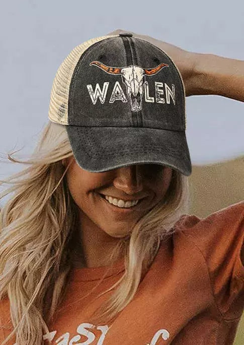 Baseball Cap Western Style Steer Skull Mesh Splicing - myfunfarm